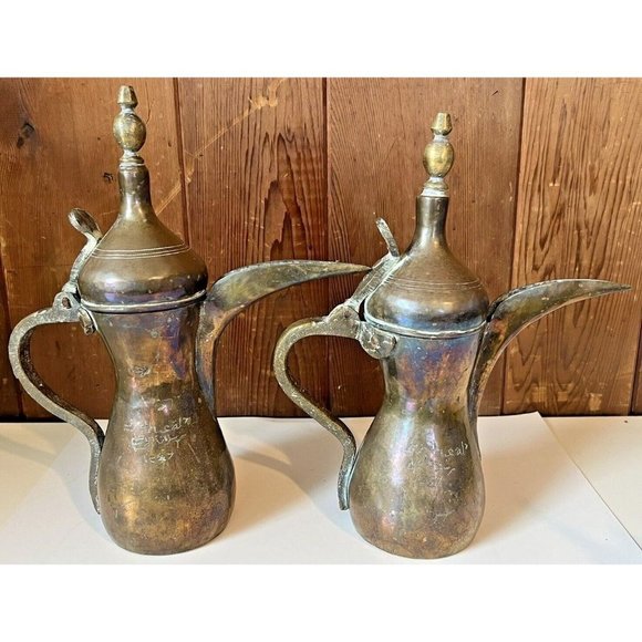 Brass Islamic Dallah Arabic Coffee Pots Middle Eastern India Set Of 3 - Picture 13 of 16